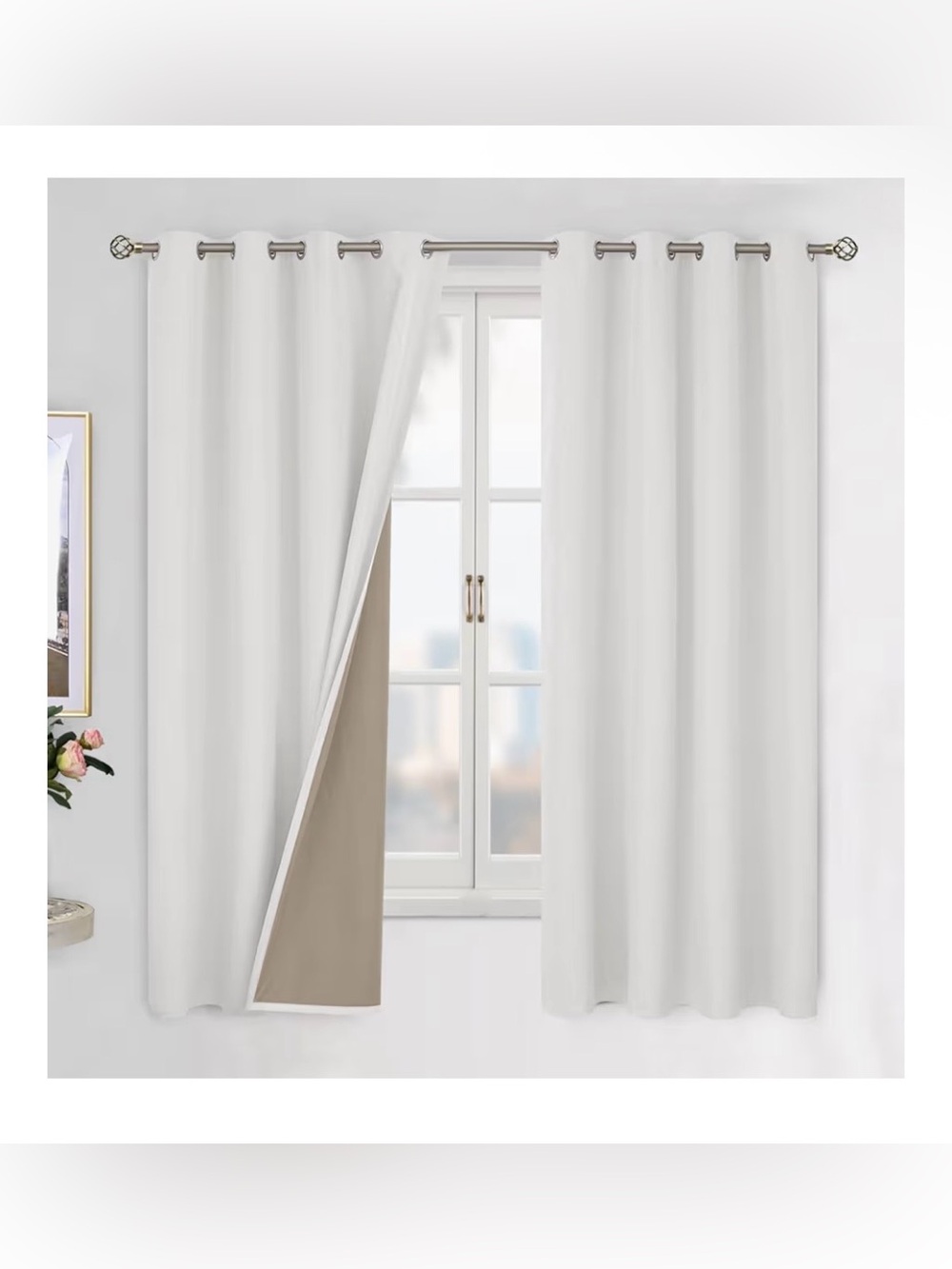 2 Panels 52Wx63L Off White Blackout Grommet Curtains
